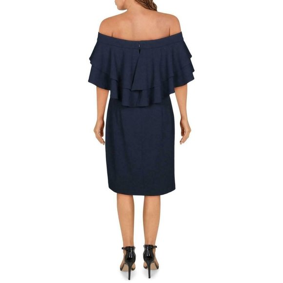 NWT Lauren Ralph Lauren Tiered Ruffle Overlay Sheath Dress - Picture 2 of 6